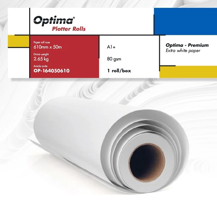 Rola plotter A1+, 80gr, 610mm x 50m, Optima Premium Rola plotter A1+, 80gr, 610mm x 50m, Optima Premium