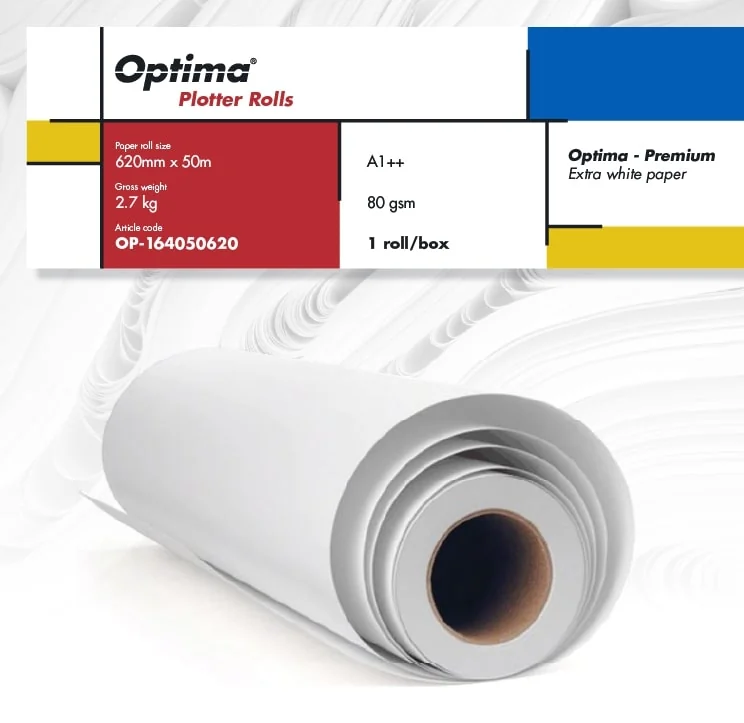 Rola plotter A1++, 80gr, 620mm x 50m, Optima Premium Rola plotter A1++, 80gr, 620mm x 50m, Optima Premium