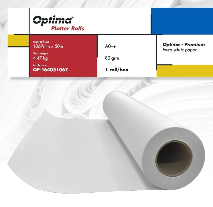 Rola plotter A0++, 80gr, 1067mm x 50m, Optima - Premium Rola plotter A0++, 80gr, 1067mm x 50m, Optima - Premium