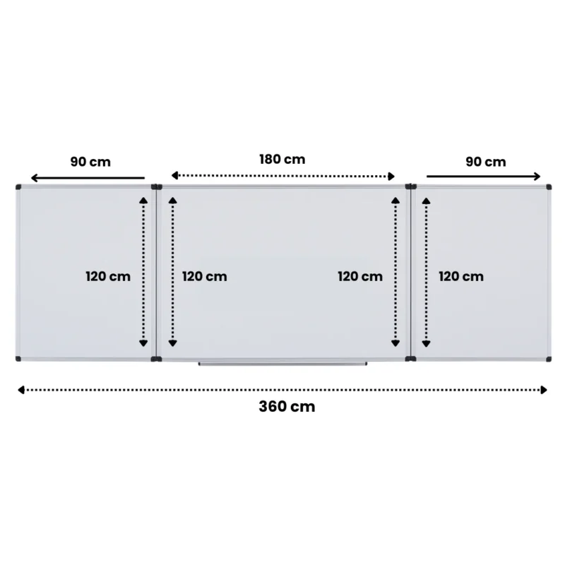 Tabla alba magnetica, triptica, 120x180cm + 2 x 90x120cm, cu 5 suprafete de scris, Optima Tabla alba magnetica, triptica, 120x180cm + 2 x 90x120cm, cu 5 suprafete de scris, Optima