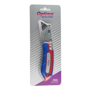 Cutter Optima Pro, lama trapezoidala + 2 rezerve SK5, pliabil, clips curea, zinc cu rubber grip Cutter Optima Pro, lama trapezoidala + 2 rezerve SK5, pliabil, clips curea, zinc cu rubber grip