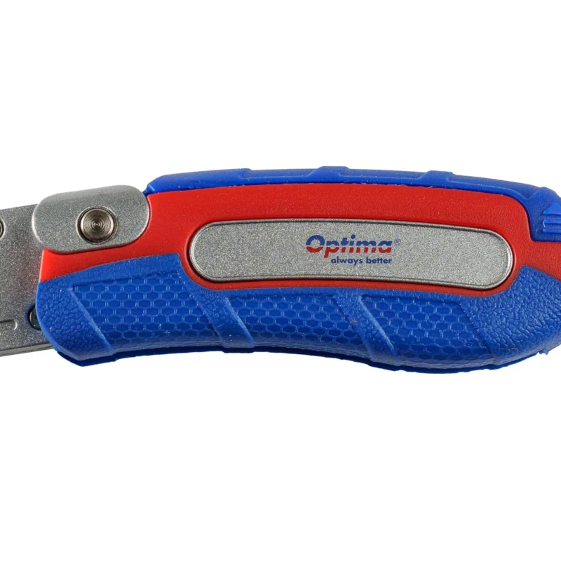 Cutter Optima Pro, lama trapezoidala + 2 rezerve SK5, pliabil, clips curea, zinc cu rubber grip Cutter Optima Pro, lama trapezoidala + 2 rezerve SK5, pliabil, clips curea, zinc cu rubber grip