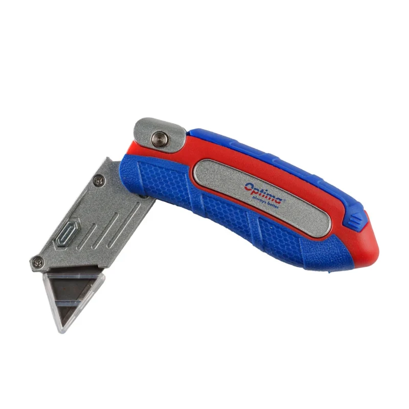 Cutter Optima Pro, lama trapezoidala + 2 rezerve SK5, pliabil, clips curea, zinc cu rubber grip Cutter Optima Pro, lama trapezoidala + 2 rezerve SK5, pliabil, clips curea, zinc cu rubber grip