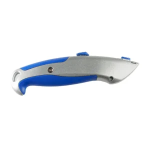 Cutter Optima Industrial, lama trapezoidala + 5 rezerve SK5, cu auto-incarcare, zinc cu rubber grip
