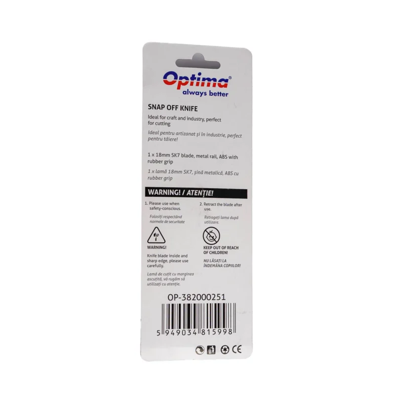 Cutter Optima Basic, lama 18mm SK7, sina metalica, ABS cu rubber grip