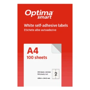 Etichete albe autoadezive   2/A4, 199.6 x 144.5 mm, 100 coli/top, Optima Smart - colturi rotunjite