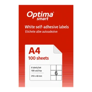 Etichete albe autoadezive   6/A4, 210 x 48 mm, 100 coli/top, Optima Smart