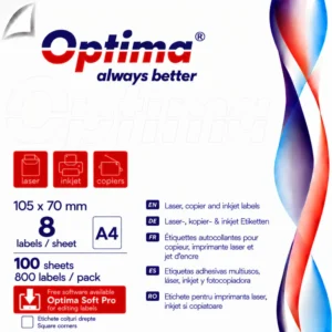 Etichete albe autoadezive 8/A4, 105 x 70 mm, 100 coli/top, Optima