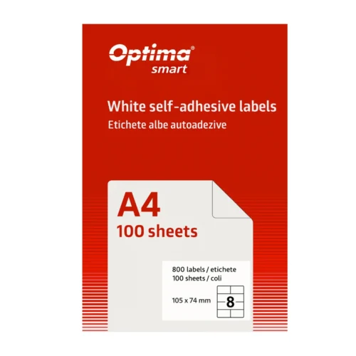 Etichete albe autoadezive 8/A4, 105 x 74 mm, 100 coli/top, Optima Smart