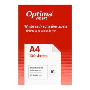 Etichete albe autoadezive  18/A4, 63.5 x 46.6 mm, 100 coli/top Optima Smart - colturi rotunjite