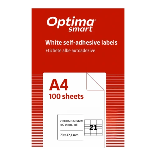 Etichete albe autoadezive 21/A4, 70 x 42.4 mm, 100 coli/top, Optima Smart