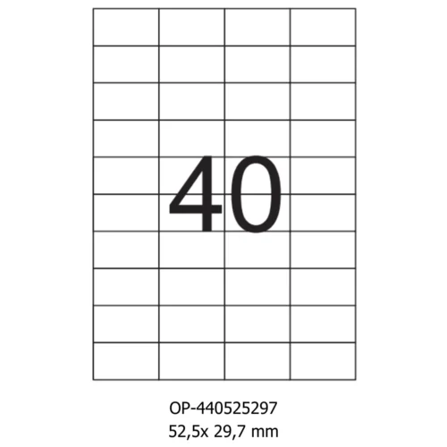 Etichete albe autoadezive 40/A4, 52.5 x 29.7 mm, 100 coli/top, Optima