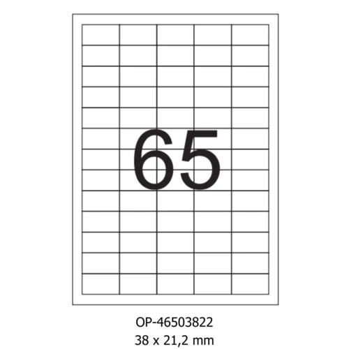 Etichete albe autoadezive 65/A4, 38 x 21.2 mm, 100 coli/top, Optima