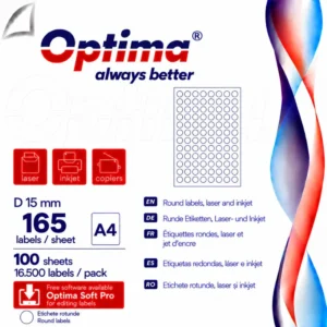 Etichete albe autoadezive rotunde (D15), 165/A4, 100 coli/top, Optima