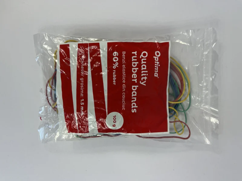 Elastice pentru bani, 60% cauciuc, 100gr/punga, D 65, grosime 1.5mm x 1.5mm, Optima -culori asortate Elastice pentru bani, 60% cauciuc, 100gr/punga, D 65, grosime 1.5mm x 1.5mm, Optima -culori asortate