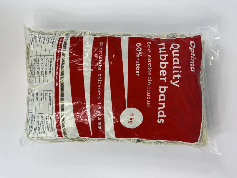 Elastice pentru bani, 60% cauciuc, 1kg/punga, D 30, grosime 1.5mm x 1.5mm, Optima - albe Elastice pentru bani, 60% cauciuc, 1kg/punga, D 30, grosime 1.5mm x 1.5mm, Optima - albe
