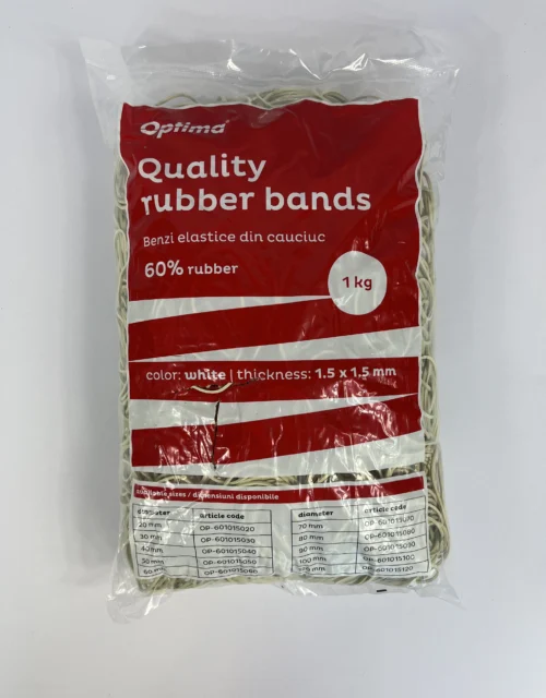 Elastice pentru bani, 60% cauciuc, 1kg/punga, D 70, grosime 1.5mm x 1.5mm, Optima - albe Elastice pentru bani, 60% cauciuc, 1kg/punga, D 70, grosime 1.5mm x 1.5mm, Optima - albe