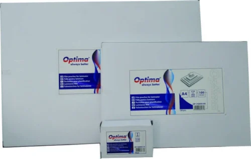 Folie laminare Optima, A5 (154 x 216 mm), 100 microni, 100 folii/top Folie laminare Optima, A5 (154 x 216 mm), 100 microni, 100 folii/top
