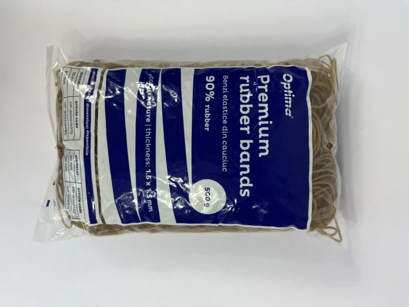Elastice pentru bani, 90% cauciuc, 500gr/punga, D 90, grosime 1.5mm x 1.5mm, Optima - natural
