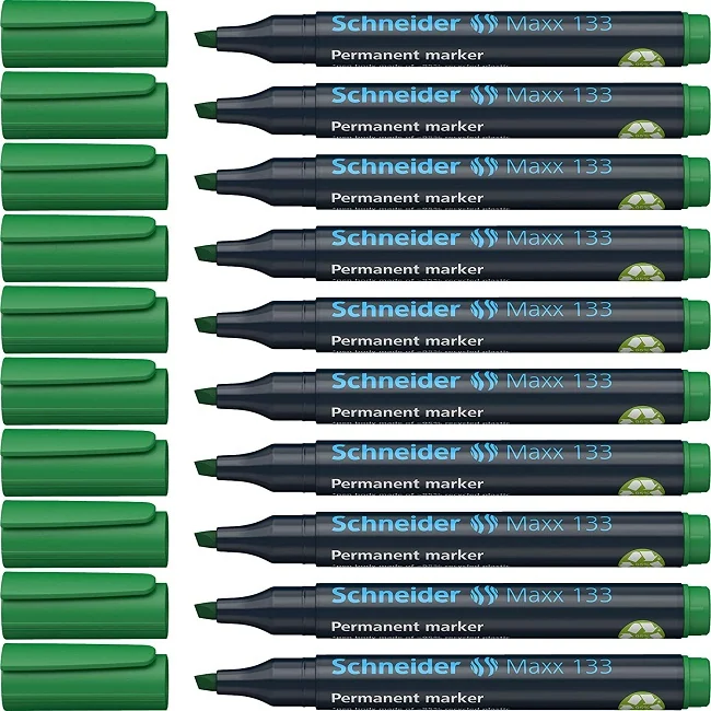 Permanent marker SCHNEIDER Maxx 133, varf tesit 1+4mm - verde Permanent marker SCHNEIDER Maxx 133, varf tesit 1+4mm - verde