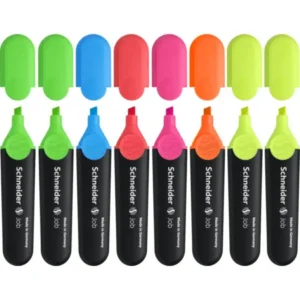 Textmarker SCHNEIDER Job, varf lat, 8 culori/set - (2xG, O, V, R, A, R, Vi)