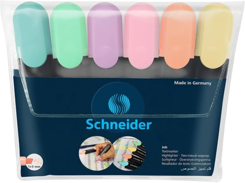 Textmarker SCHNEIDER Job Pastel, varf lat, 6 culori/set -(turcoaz, menta, lavanda, roze, piersica, vanilie)