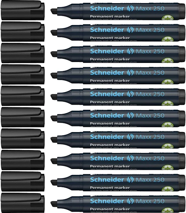 Permanent marker SCHNEIDER Maxx 250, varf tesit 2+7mm - negru