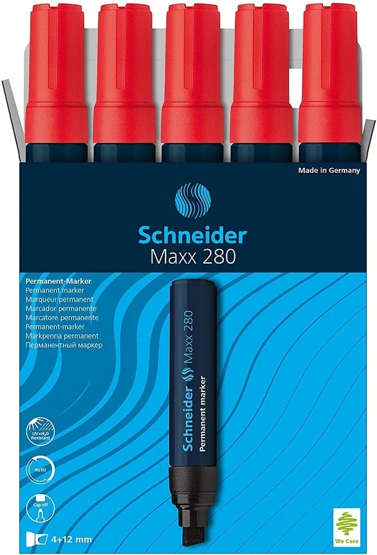 Permanent marker SCHNEIDER Maxx 280, varf tesit 4+12mm - rosu