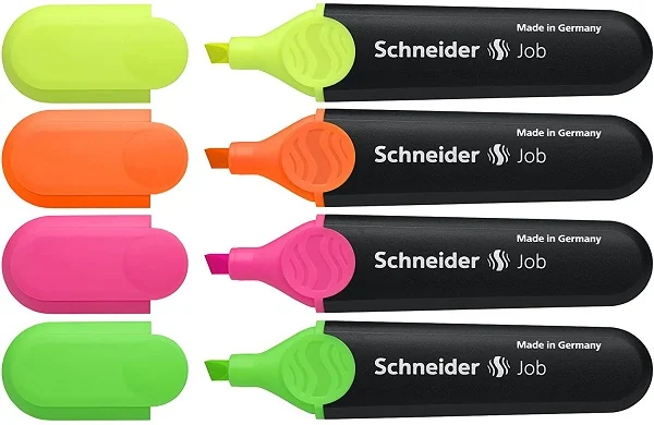Textmarker SCHNEIDER Job, varf lat, 4 culori/set - (G, O, V, R)