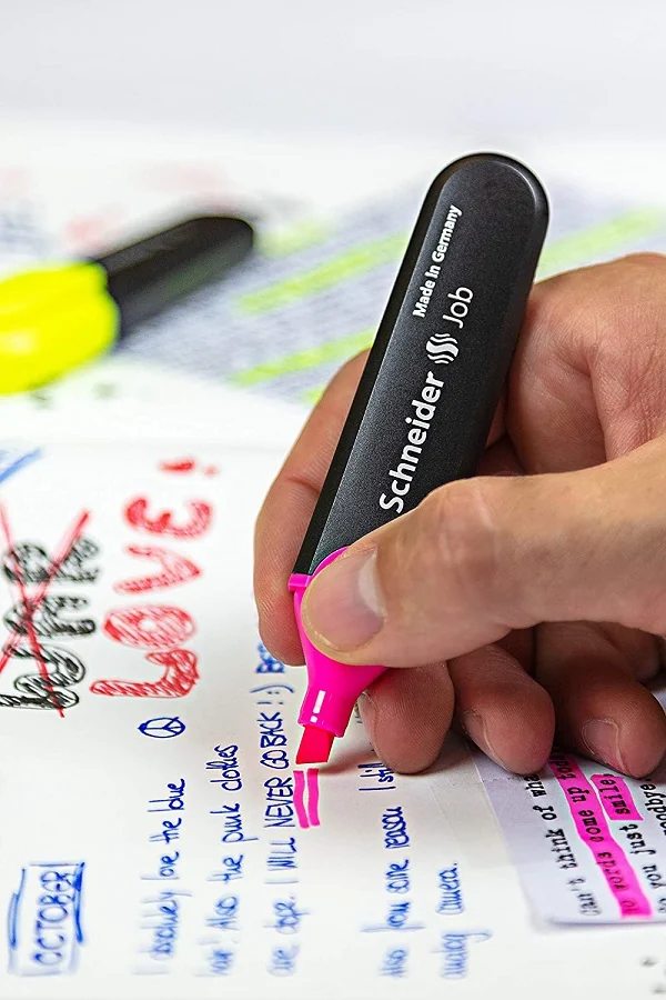 Textmarker SCHNEIDER Job, varf lat, 4 culori/set - (G, O, V, R)