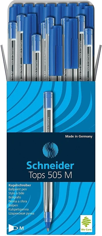 Pix SCHNEIDER Tops 505M, unica folosinta, varf mediu, corp transparent - scriere albastra